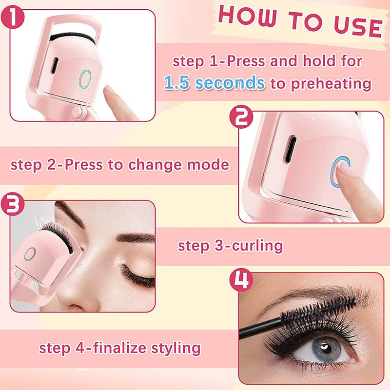 Electric Heated Eyelash Curler Eyelashes Curls Thermal Eyelash Curler Temperature Control Charging Mini Long Lasting Makeup Tool