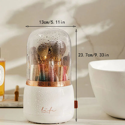 Makeup brush holder storage device with 360 degree rotation, dustproof makeup brush container, transparent acrylic cover, rotati